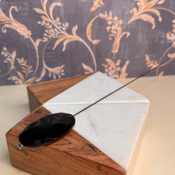 Antique Victorian Black Faceted Jet Glass Mourning Hat Pin 12" - Picture 1 of 8